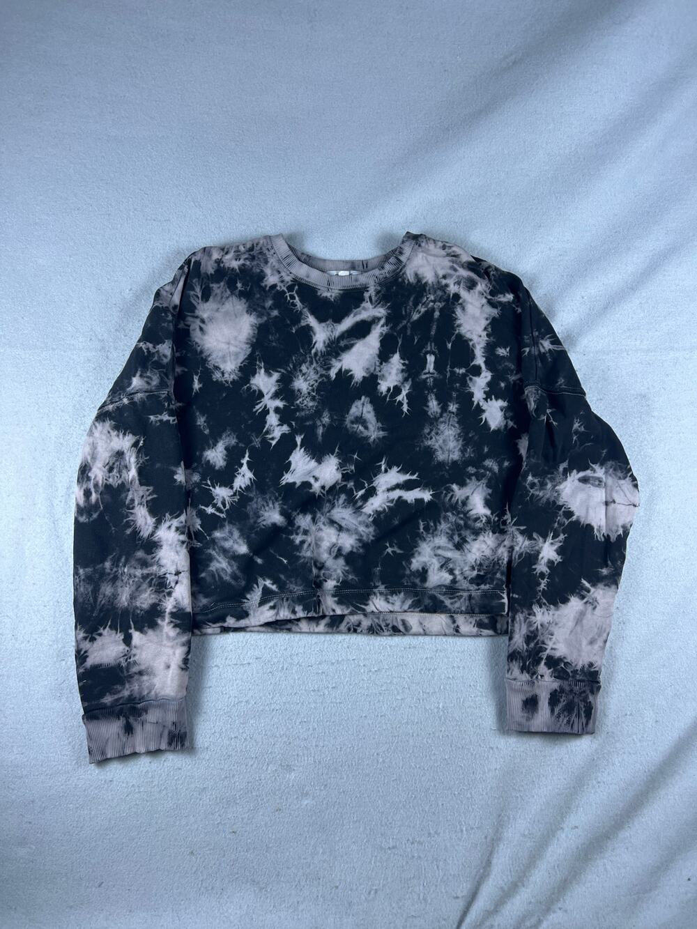 Garage Sweatshirt Womens M Black Gray Drop Shoulder Tie Dye Cropped Oversized